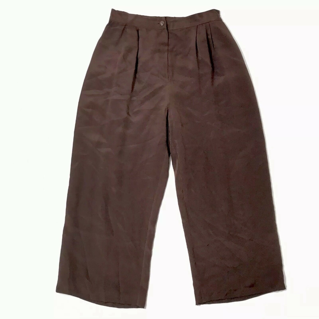 St John Collection Silk Pants Wide Leg Brown